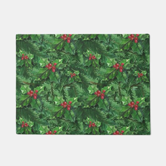 Waterverf Kerstkerst Holly Berries Deurmat (Voorkant)