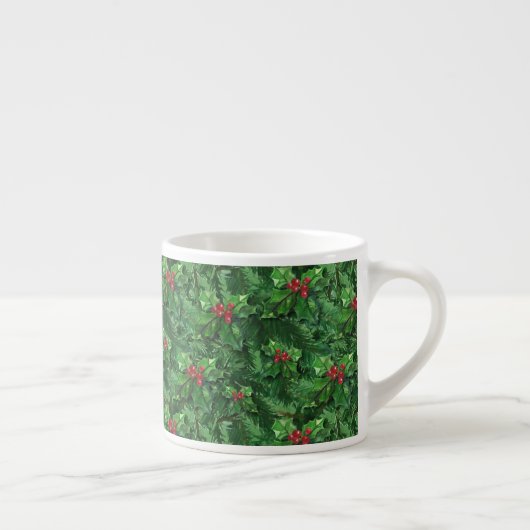 Waterverf Kerstkerst Holly Berries Espresso Kop (Rechts)