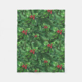 Waterverf Kerstkerst Holly Berries Fleece Deken (Voorkant)