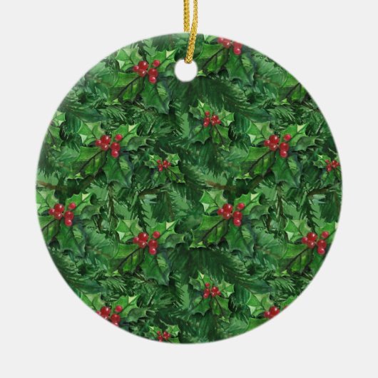 Waterverf Kerstkerst Holly Berries Keramisch Ornament (Voorkant)