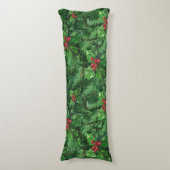 Waterverf Kerstkerst Holly Berries Lichaamskussen (Voorkant Verticaal)