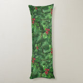 Waterverf Kerstkerst Holly Berries Lichaamskussen (Achterkant (Verticaal))
