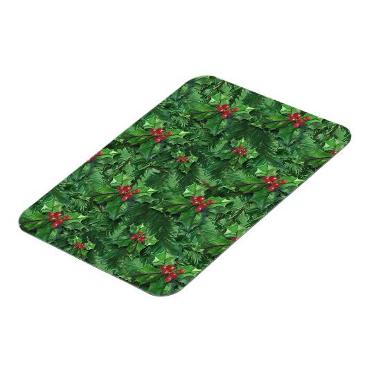 Waterverf Kerstkerst Holly Berries Magneet (Linkerzijde)