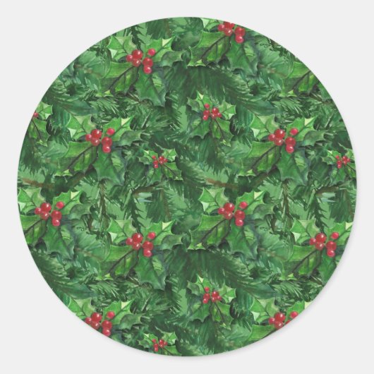 Waterverf Kerstkerst Holly Berries Ronde Sticker (Voorkant)
