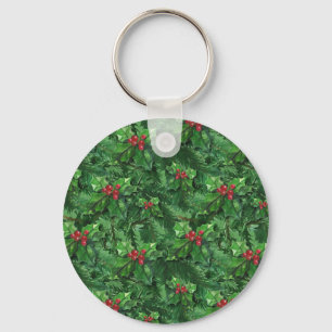 Waterverf Kerstkerst Holly Berries Sleutelhanger