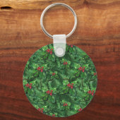 Waterverf Kerstkerst Holly Berries Sleutelhanger (Voorkant)