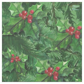 Waterverf Kerstkerst Holly Berries Stof (Close Up)