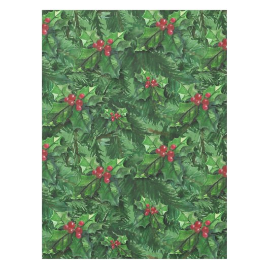 Waterverf Kerstkerst Holly Berries Tafelkleed (Voorkant)
