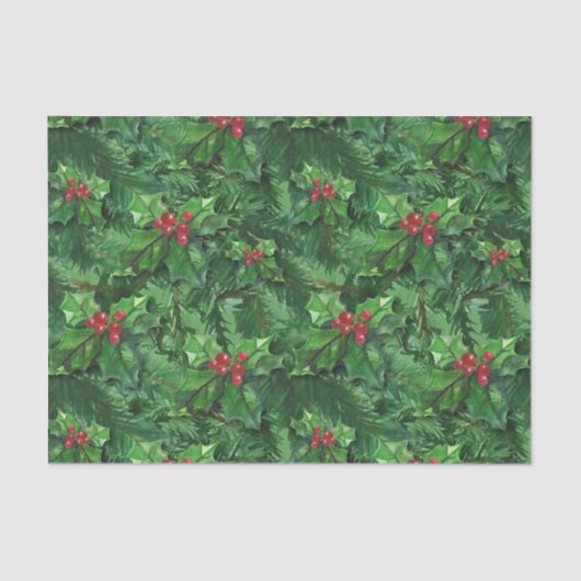 Waterverf Kerstkerst Holly Berries Tissuepapier (Voorkant)