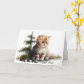Waterverf kerstkitten kaart (Gele Bloem)