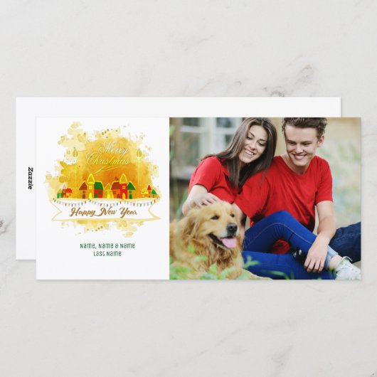 Waterverf kerstklep feestdagenkaart (Voorkant / Achterkant)