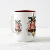 Waterverf kerstklokken cadeau tweekleurige koffiemok (Voorkant links)