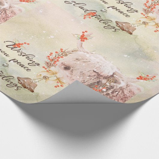 Waterverf kerstkoe cadeaupapier (Hoek)