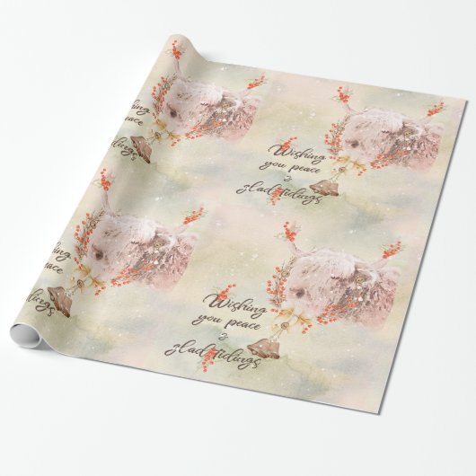 Waterverf kerstkoe cadeaupapier (Uitgerold)