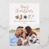 Waterverf kerstkoekje 1 foto folie feestdagenkaart (Voorkant)