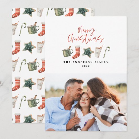 Waterverf kerstkoekje 1 foto snoepje Hol Feestdagenkaart (Voorkant / Achterkant)