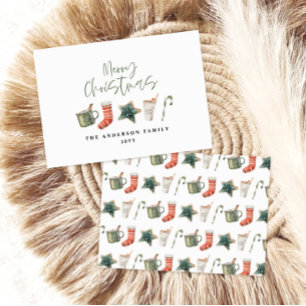 Waterverf kerstkoekje drink snoepriet feestdagenkaart