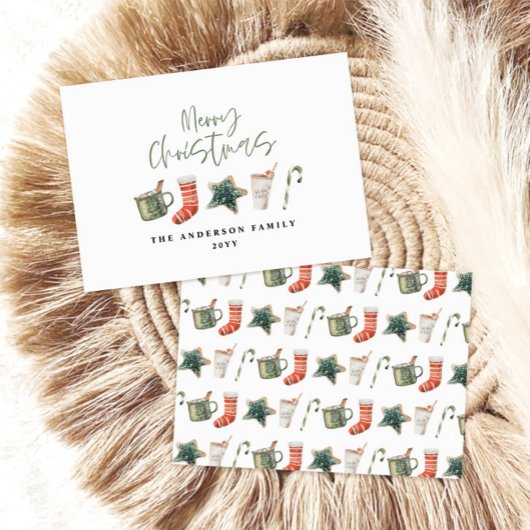 Waterverf kerstkoekje drink snoepriet feestdagenkaart