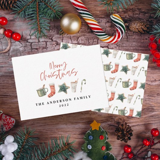 Waterverf kerstkoekje drink snoepriet feestdagenkaart