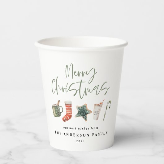 Waterverf kerstkoekje drink snoepriet papieren bekers (Voorkant)