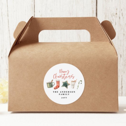 Waterverf kerstkoekje drink snoepriet ronde sticker