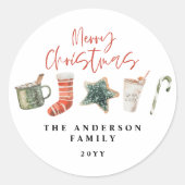 Waterverf kerstkoekje drink snoepriet ronde sticker (Voorkant)