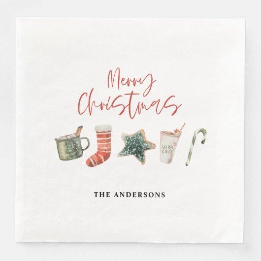Waterverf kerstkoekje drink snoepriet servet (Voorkant)
