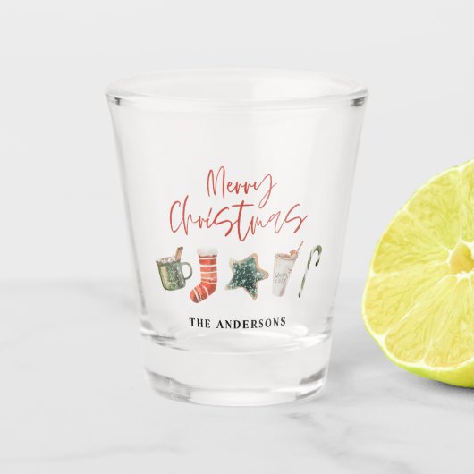 Waterverf kerstkoekje drink snoepriet shot glas (Voorkant)