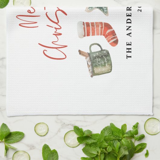 Waterverf kerstkoekje drink snoepriet theedoek (Gevouwen)