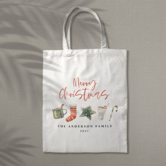 Waterverf kerstkoekje drink snoepriet tote bag