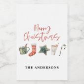 Waterverf kerstkoekje drink snoepriet voedselcontainer etiket (Enkel label)