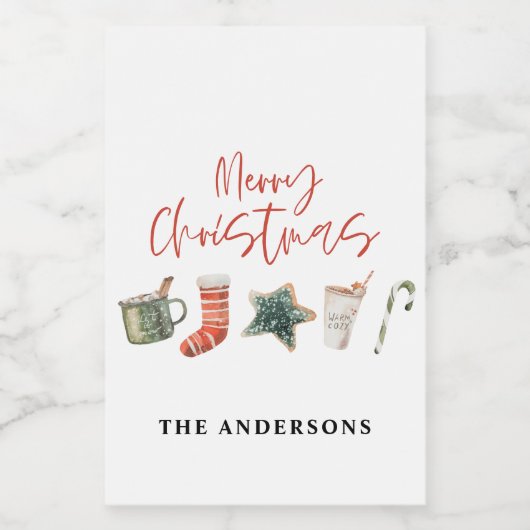 Waterverf kerstkoekje drink snoepriet voedselcontainer etiket (Enkel label)