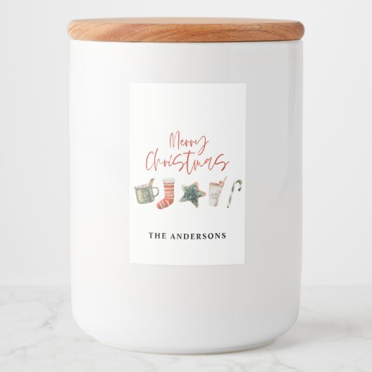 Waterverf kerstkoekje drink snoepriet voedselcontainer etiket (Voorkant)