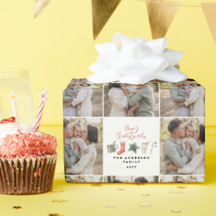 Waterverf Kerstkoekje multi foto rustiek Cadeaupapier