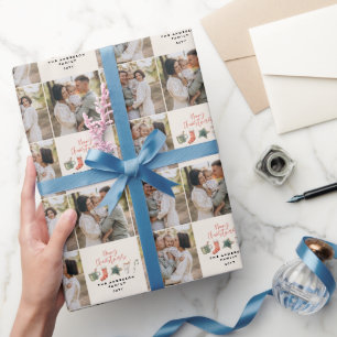 Waterverf Kerstkoekje multi foto rustiek Cadeaupapier