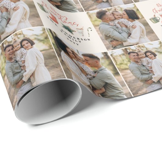 Waterverf Kerstkoekje multi foto rustiek Cadeaupapier (Rol Hoek)