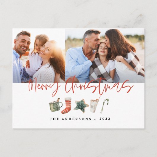 Waterverf kerstkoekjes drink snoepriet Holi Feestdagenkaart (Voorkant)