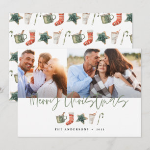 Waterverf kerstkoekjes drink snoepriet Holi Feestdagenkaart