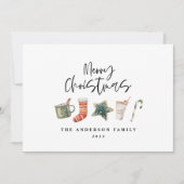 Waterverf kerstkoekjes drink snoepriet Holi Feestdagenkaart (Voorkant)