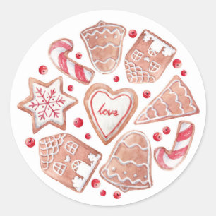 Waterverf kerstkoekjes feestdag ronde sticker