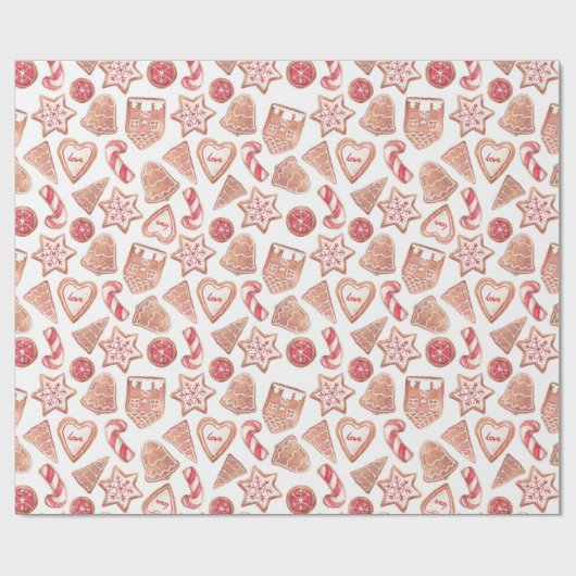 Waterverf Kerstkoekjes Patroon Kerst Cadeaupapier (Vlak)