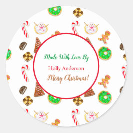 Waterverf kerstkoekjes ronde sticker