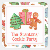Waterverf kerstkoekjes vierkante sticker (Voorkant)
