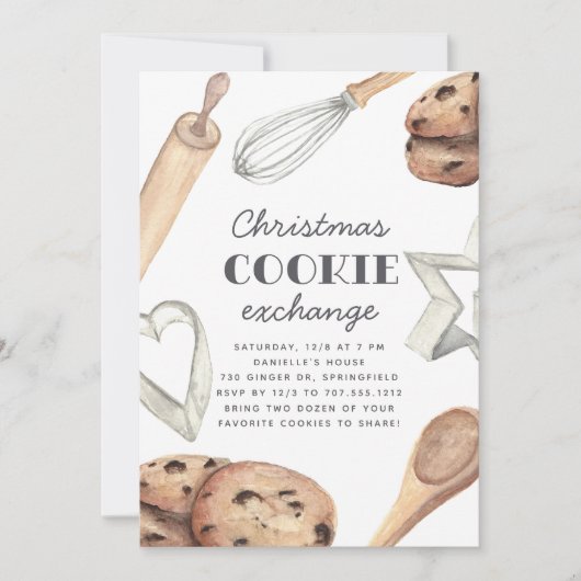 Waterverf Kerstkoekjesuitwisselingspartij Kaart (Voorkant)