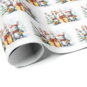Waterverf kerstkonijnen in sneeuw cadeaupapier (Rol Hoek)