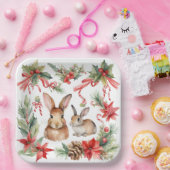 Waterverf Kerstkonijnen Rood Goud Bloem Papieren Bordje (Feest)