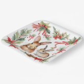 Waterverf Kerstkonijnen Rood Goud Bloem Papieren Bordje (Gebogen)