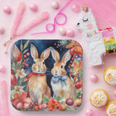 Waterverf Kerstkonijnen Rood Goud Bloem Papieren Bordje (Feest)