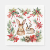 Waterverf Kerstkonijnen Rood Goud Bloem Servet (Voorkant)