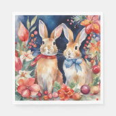 Waterverf Kerstkonijnen Rood Goud Bloem Servet (Voorkant)